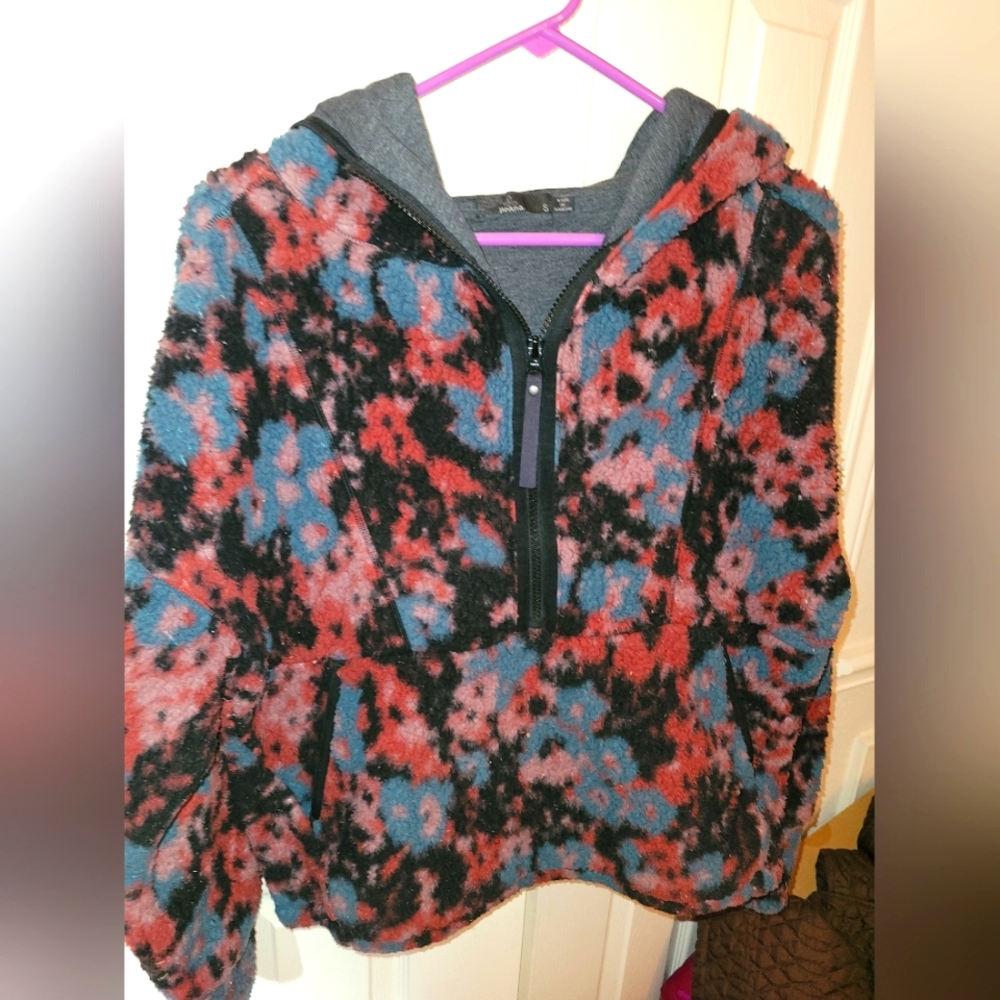 Prana Permafrost Sweatshirt Womens S Floral 1/4 Zip Sherpa Fleece Hoodie Hooded